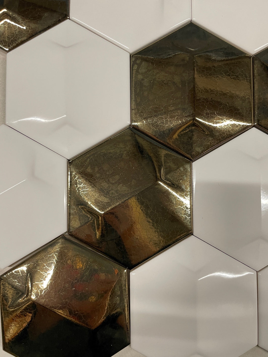 Job Lot ( 2.5m²) - 3D Hexagon Metallic and White 12.4 x 10.7cm