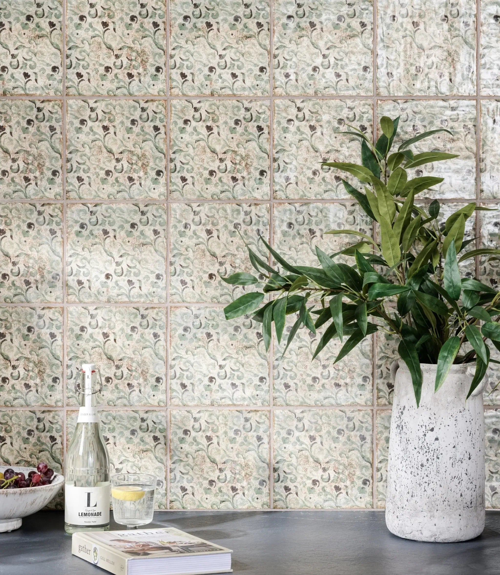 Green Floral Italian Wall Tiles | Baked Tiles