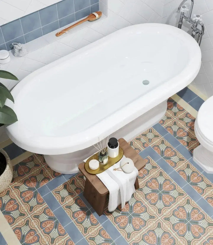 1860-blue-15cm-x-15cm | Saint Germain De Pres by Baked Tiles featured in a luxury bathroom