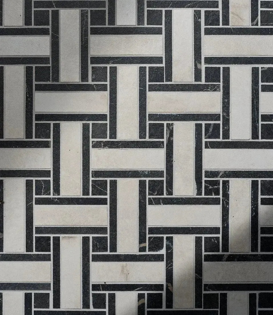 Curated Brushed Marble Basketweave Mosaic Bianco 31.5cm x 31.5cm