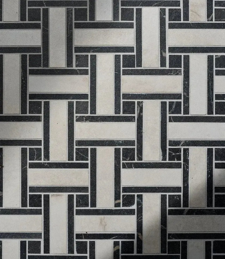 Curated Brushed Marble Basketweave Mosaic Bianco 31.5cm x 31.5cm