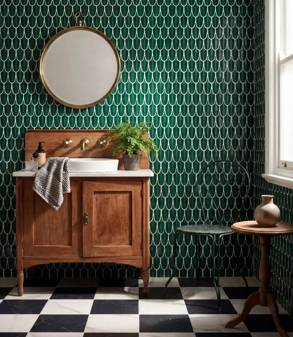 Brushed-Marble-Nero-29.5cm-x-29.5cm, Plume-Emerald-Crackle-30.5cm-x-30cm | wall & floor tiles