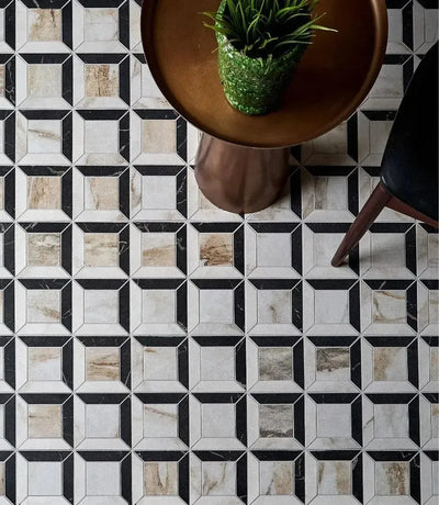 curated brushed marble quadrant mosaic oro 26cm x 26cm