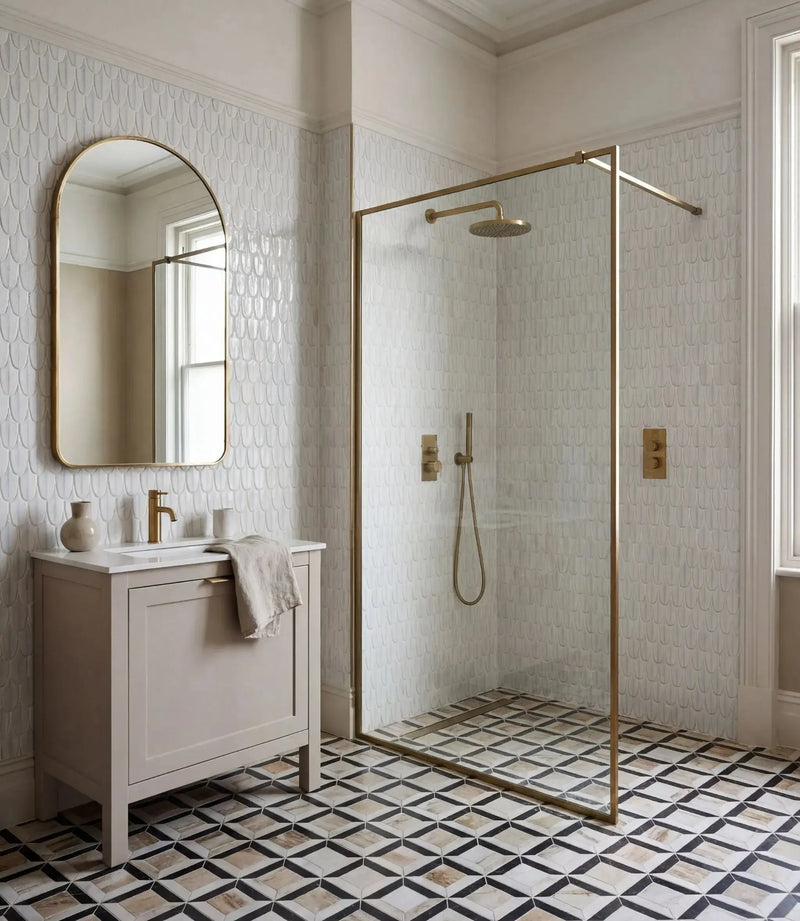 brushed marble quadrant mosaic oro 26cm x 26cm wall tile