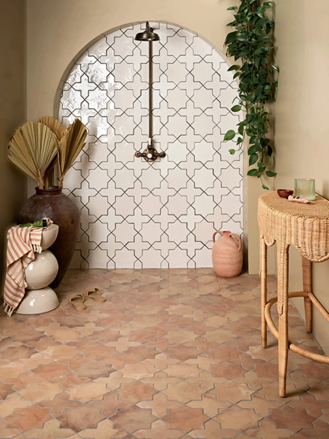  Curated Casablanca Star Cotto by Baked Tiles featured in a luxury bathroom