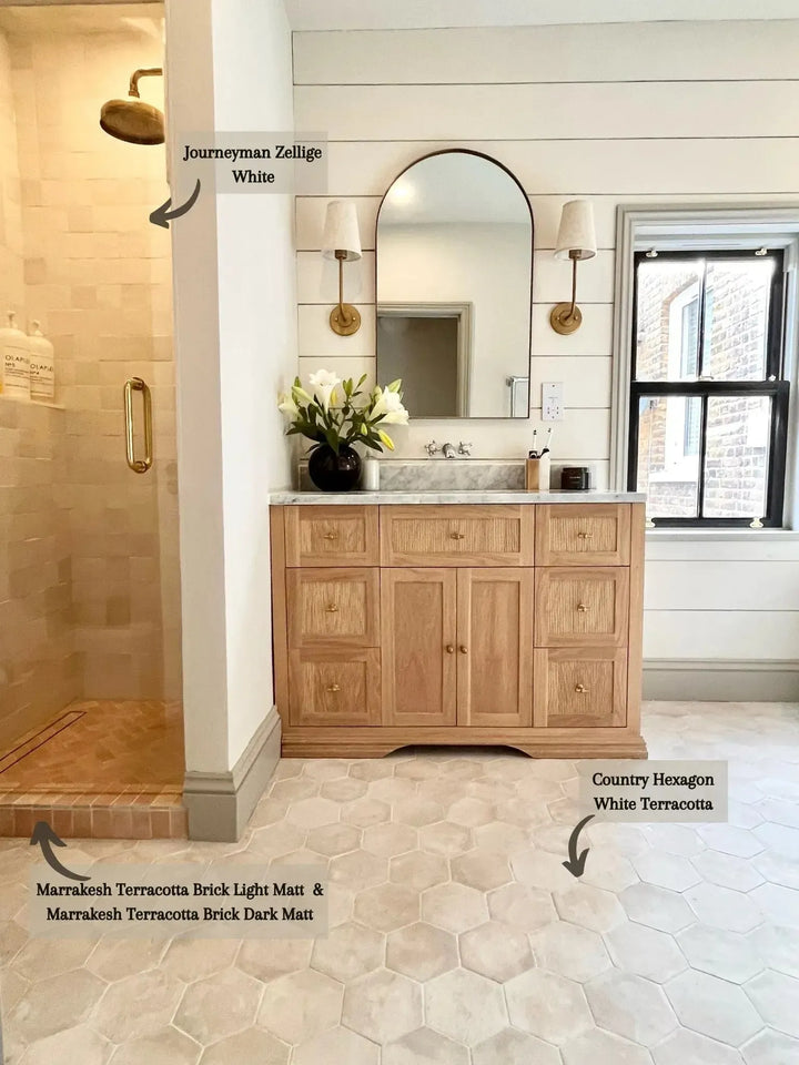 Country Hexagon White Terracotta 14cm x 16cm