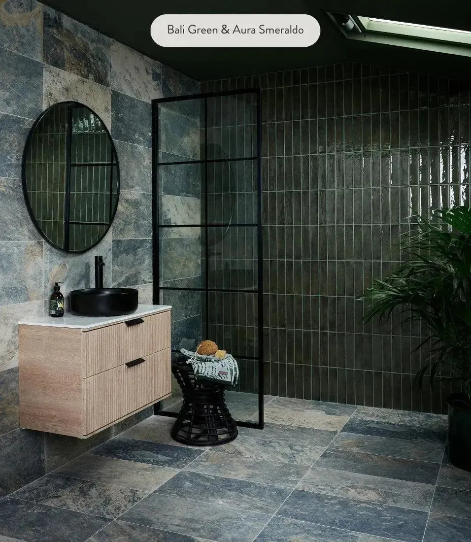  Designer Basics Bali Moss 29 5cm X 60cm by Baked Tiles featured in a luxury bathroom