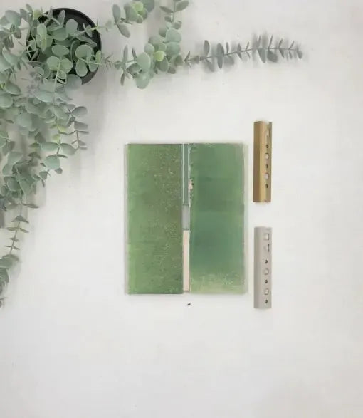 kerakoll-fugabella-color-grout-43-sand-stone-beige-3kg, kerakoll-fugabella-color-grout-19-olive-3kg, 12mm-l-shape-sandstone-tile-trim-2-5m-length, 12mm-l-shape-aluminium-matt-brass-tile-trim-2-5m-length | Baked tiles