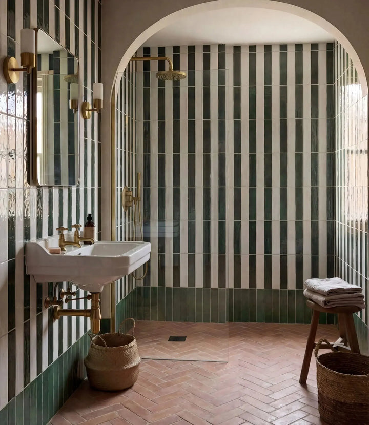 Exquisite-Terracotta-Parquet-Forest-Green-Gloss-7cm-x-28cm, Exquisite-Terracotta-Parquet-Cotton-White-Gloss-7cm-x-28cm | wall tiles