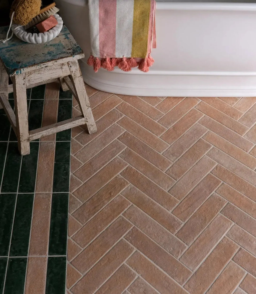  Curated Exquisite Terracotta Parquet 7 X 28cm by Baked Tiles featured in a luxury bathroom