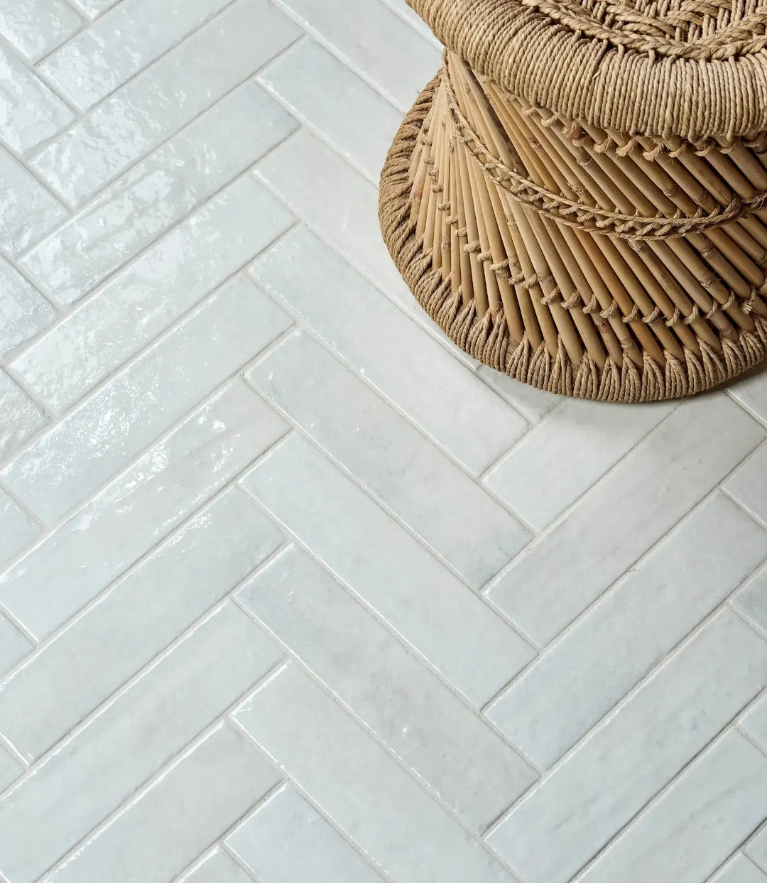 Curated Exquisite Terracotta Parquet Cotton White Gloss 7cm x 28cm