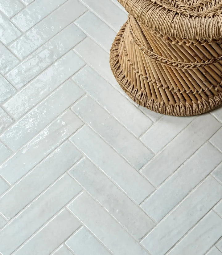 Curated Exquisite Terracotta Parquet Cotton White Gloss 7cm x 28cm