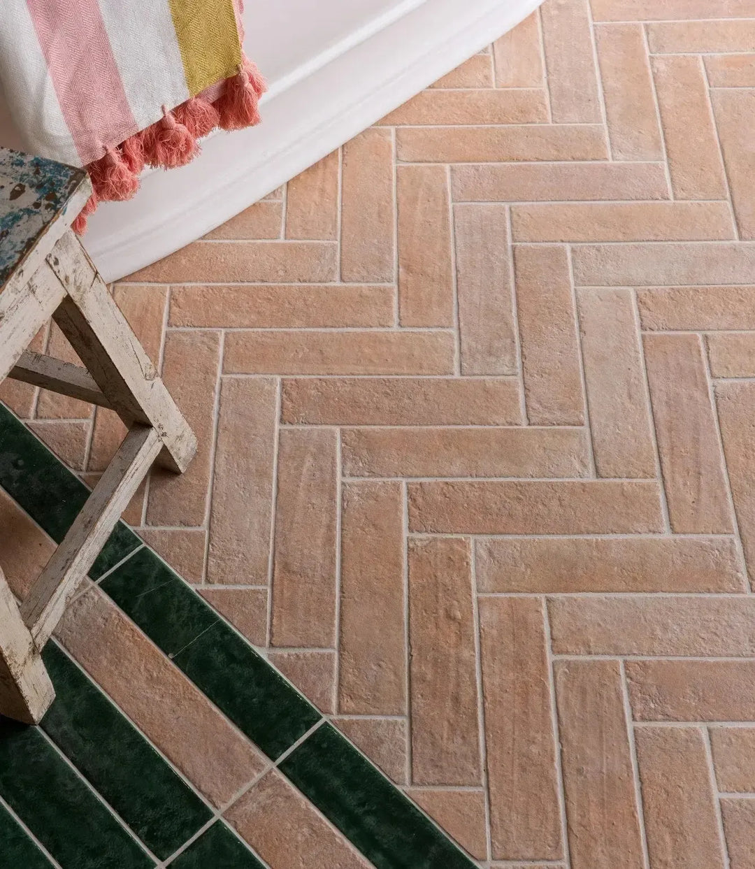  Curated Exquisite Terracotta Parquet Forest Green Gloss 7 X 28cm by Baked Tiles featured in a beautiful interior