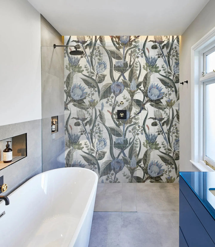 Grain Blue Botanical Mural 20cm x 20cm