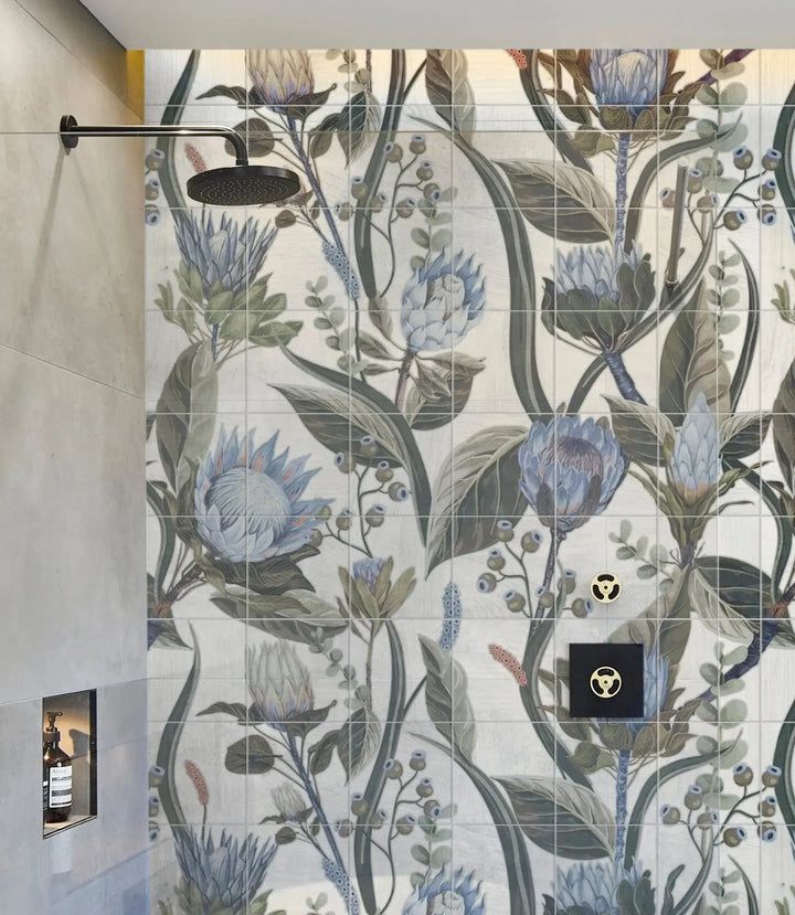 Grain Blue Botanical Mural 20cm x 20cm