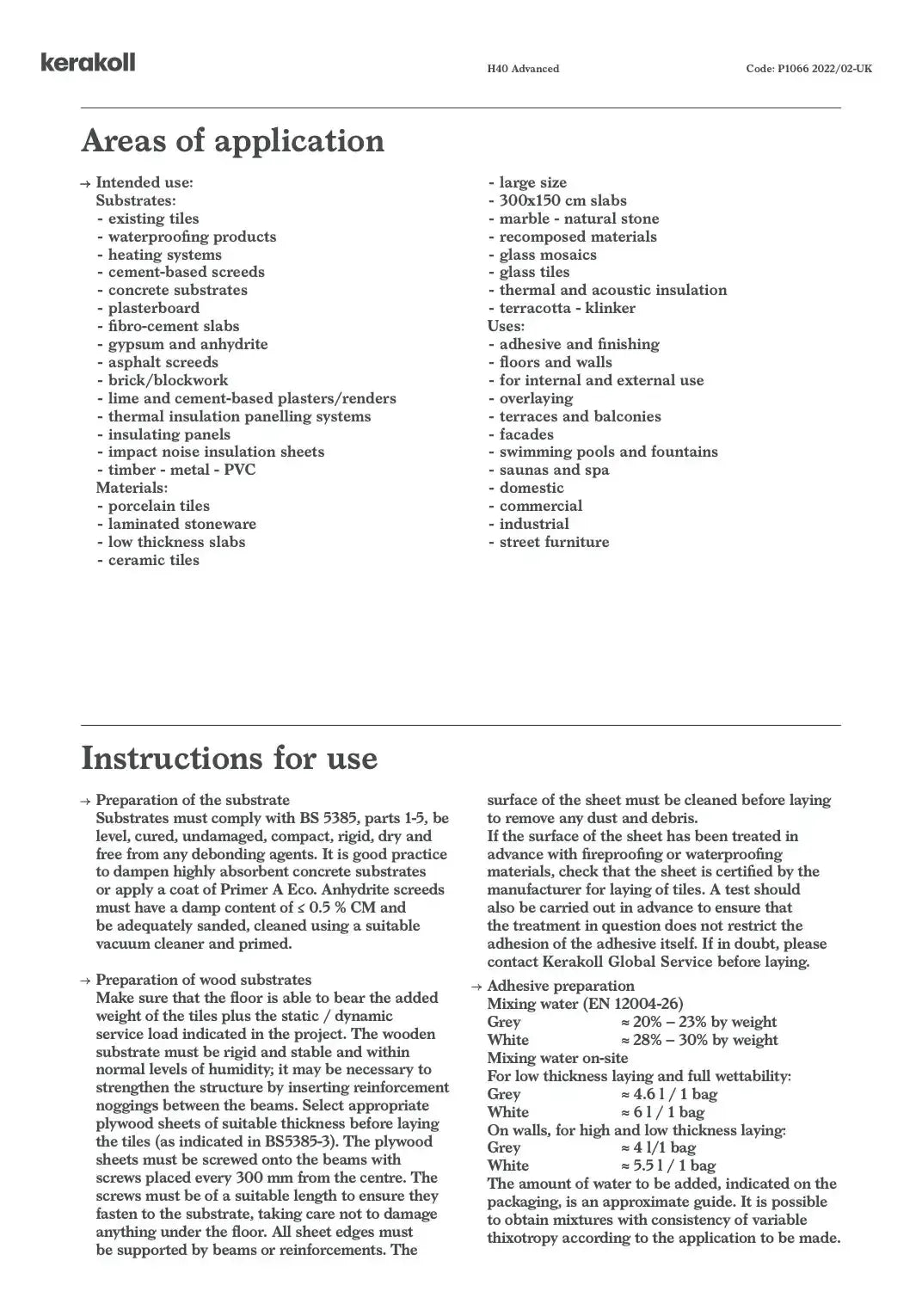 H40 Advanced Adhesive 20Kg - Grey