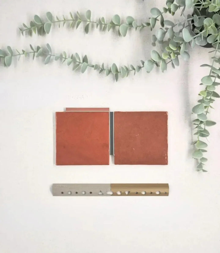 12mm-l-shape-aluminium-matt-brass-tile-trim-2-5m-length, 12mm-l-shape-light-grey-tile-trim-2-5m-length, kerakoll-fugabella-color-grout-10-dark-grey-3kg, kerakoll-fugabella-color-grout-40-tuscan-beige-3kg | Baked Tiles