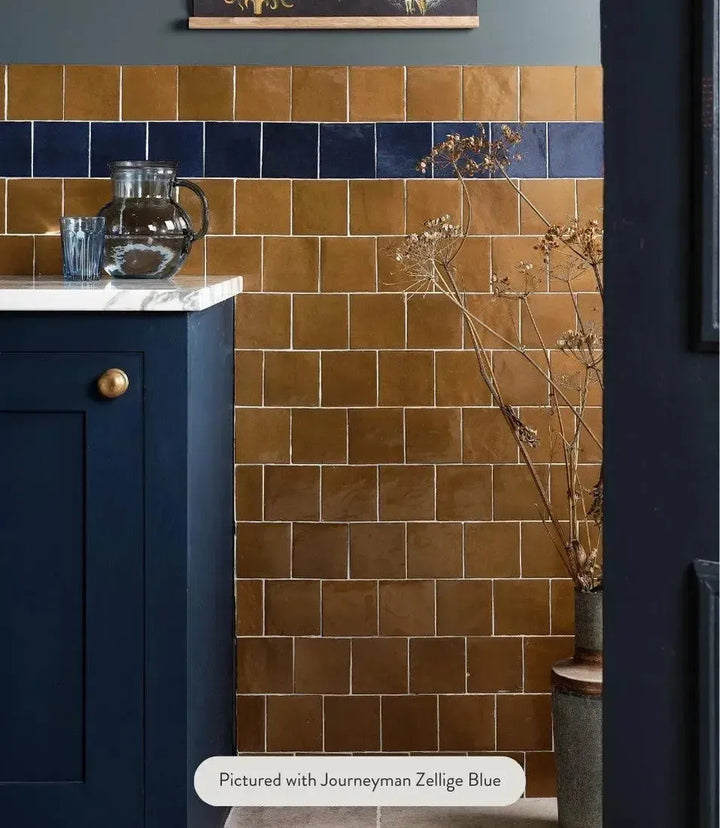 journeyman-zellige-blue | Journeyman Zellige Khaki by Baked Tiles featured in a modern kitchen