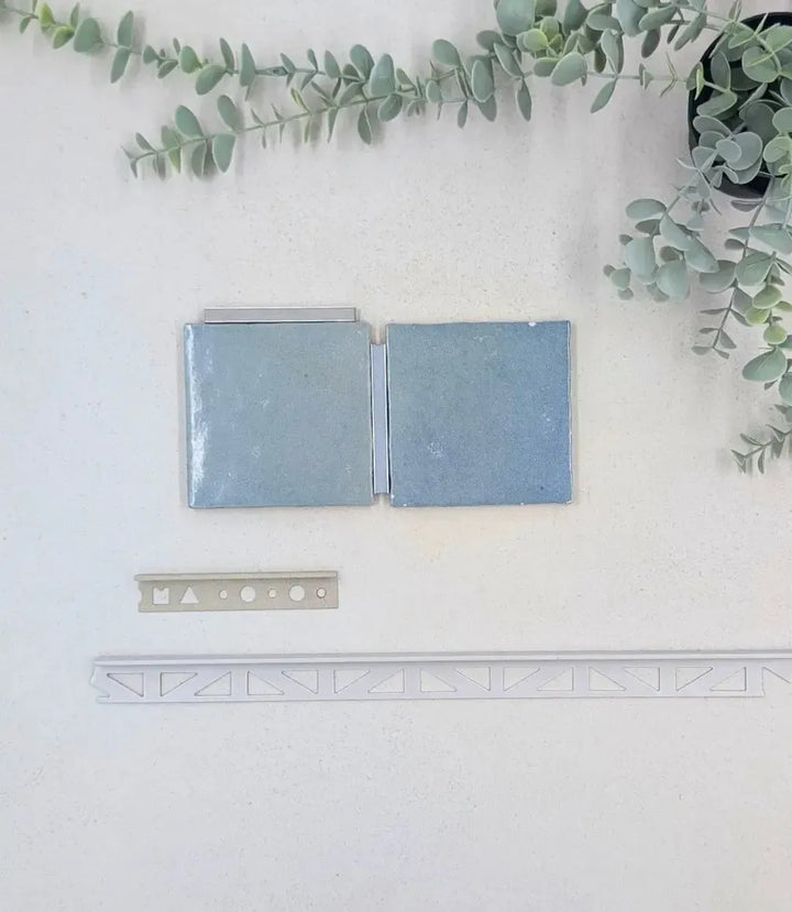 12mm-l-shape-sandstone-tile-trim-2-5m-length, 12-5mm-whisper-grey-square-edge-trim-2-5m-length, kerakoll-fugabella-color-grout-06-light-grey-3kg, kerakoll-fugabella-color-grout-13-quartz-blue-3kg | Baked Tiles