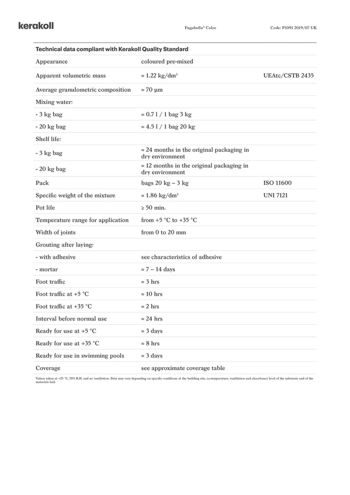 Kerakoll Fugabella Color Grout 31 Pale Umber 3Kg