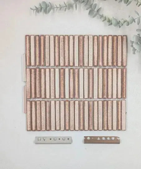 kerakoll-fugabella-color-grout-39-blush-beige-3kg, kerakoll-fugabella-color-grout-43-sand-stone-beige-3kg, 10mm-l-shape-soft-copper-tile-trim-2-5m-length, 10mm-l-shape-sandstone-tile-trim-2-5m-length | Baked Tiles