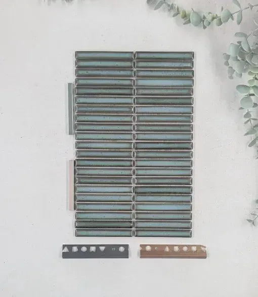 10mm-l-shape-soft-copper-tile-trim-2-5m-length, 10mm-l-shape-matt-grey-tile-trim-2-5m-length, kerakoll-fugabella-color-grout-19-olive-3kg, kerakoll-fugabella-color-grout-43-sand-stone-beige-3kg | Baked Tiles