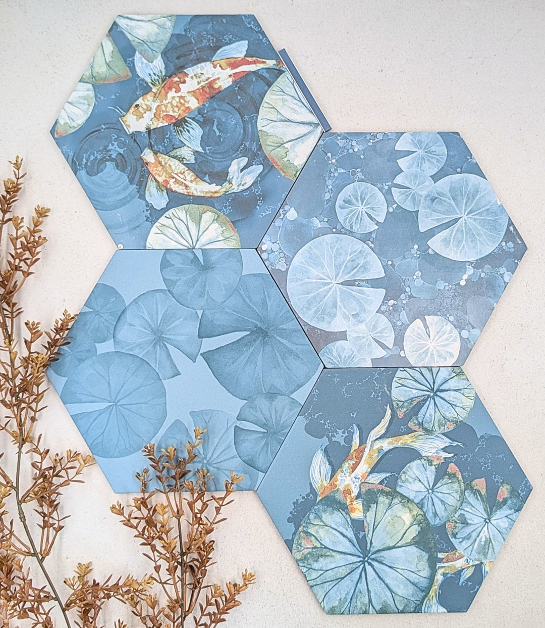 koi 20cm x 23cm baked tiles