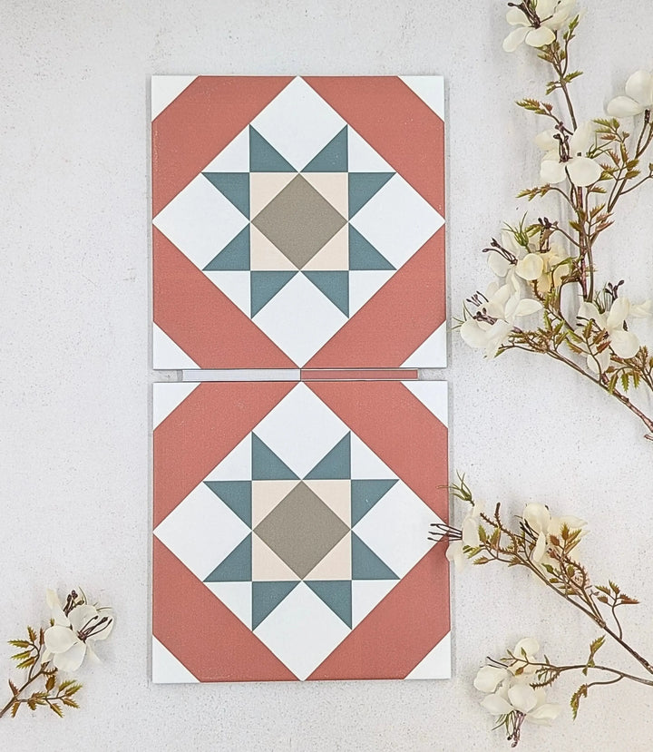 london town geo cherry 20cm x 20cm baked tiles