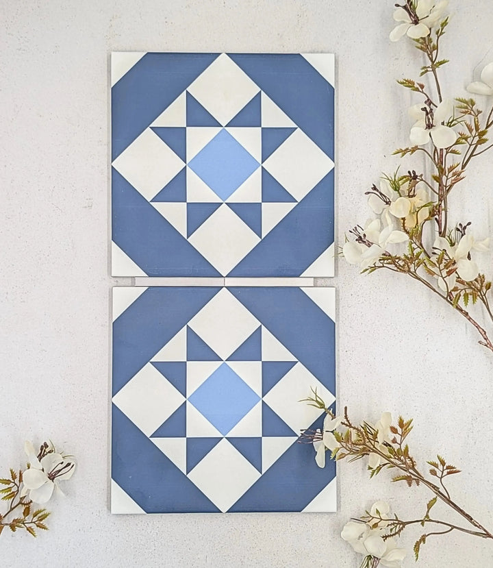 london town geo navy 20cm x 20cm baked tiles