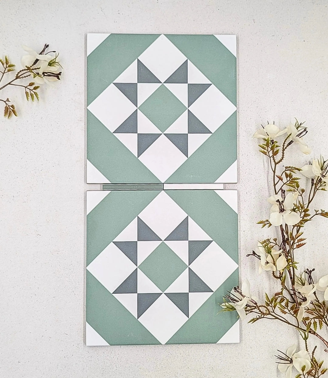 london town geo sage 20cm x 20cm baked tiles