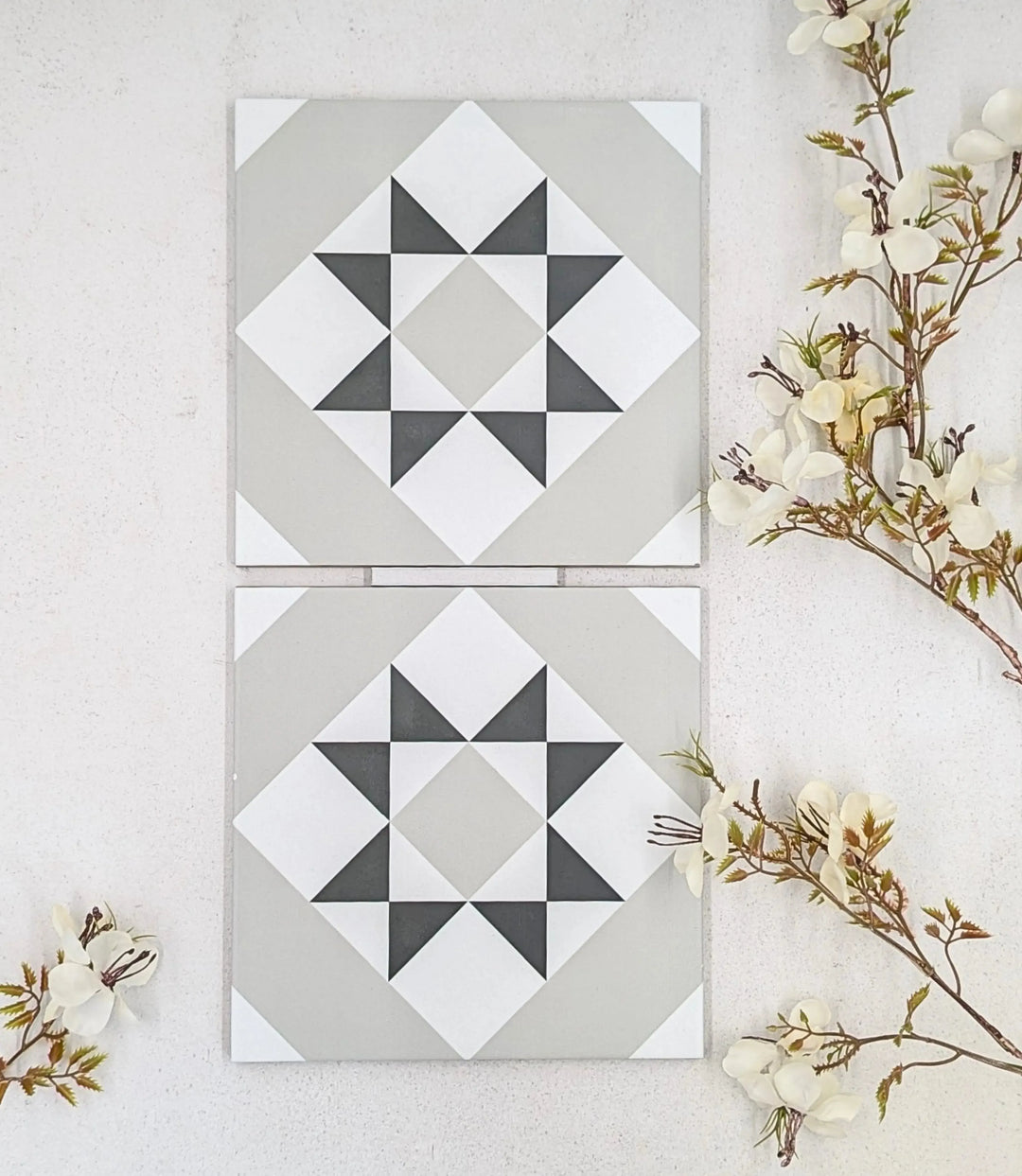 london town geo smoke 20cm x 20cm baked tiles