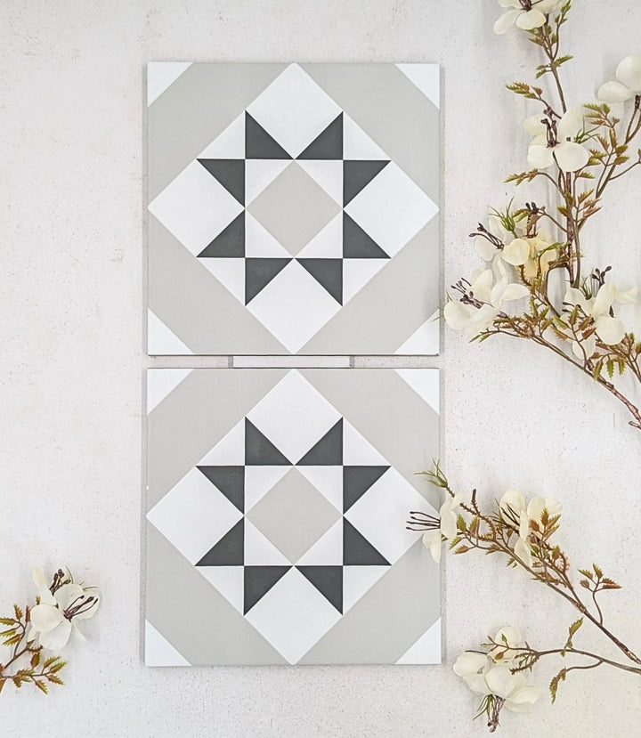 london town geo smoke 20cm x 20cm baked tiles