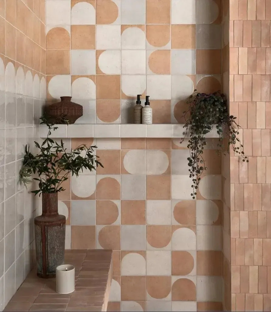  Madinat Cotto Arches Porcelain 15cm X 15Xm by Baked Tiles featured in a luxury bathroom