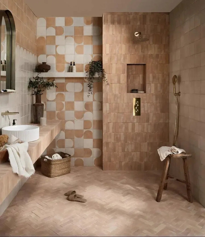madinat cotto matt porcelain 15cm x 15cm madinat cotto matt porcelain by baked tiles featured in a luxury bathroom