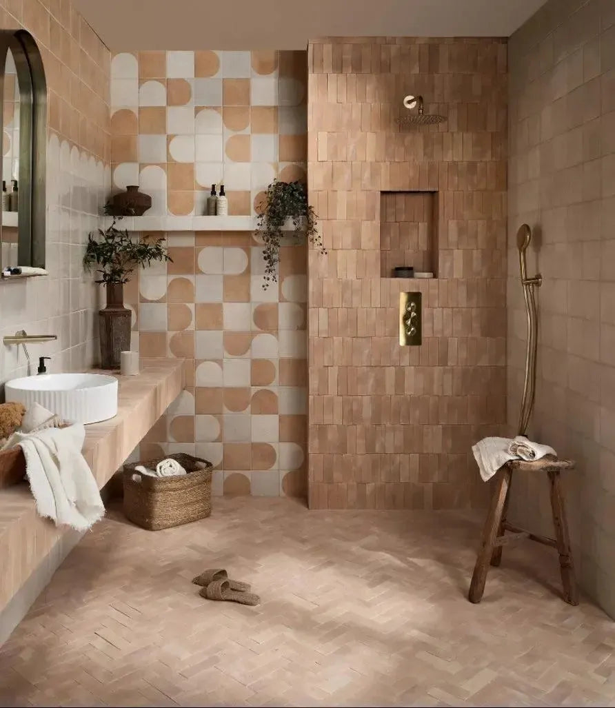  Madinat Cotto Matt Porcelain by Baked Tiles featured in a luxury bathroom