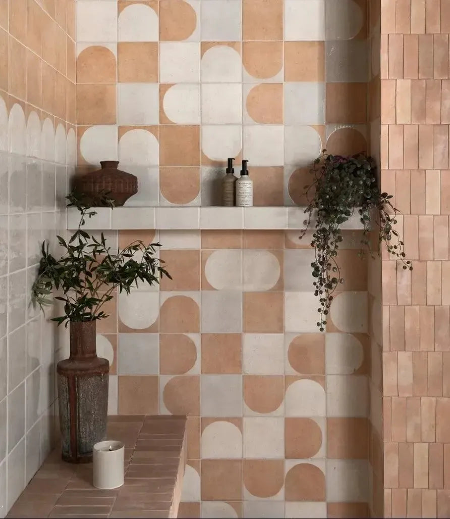 madinat white matt porcelain 15cm x 15xm madinat white matt porcelain by baked tiles featured in a luxury bathroom