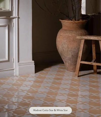 madinat white star porcelain 15cm x 15cm madinat white star porcelain by baked tiles featured in a beautiful interior