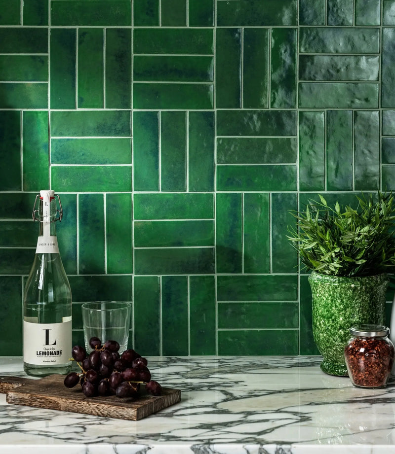 marrakesh brick green gloss 5cm x 15cm