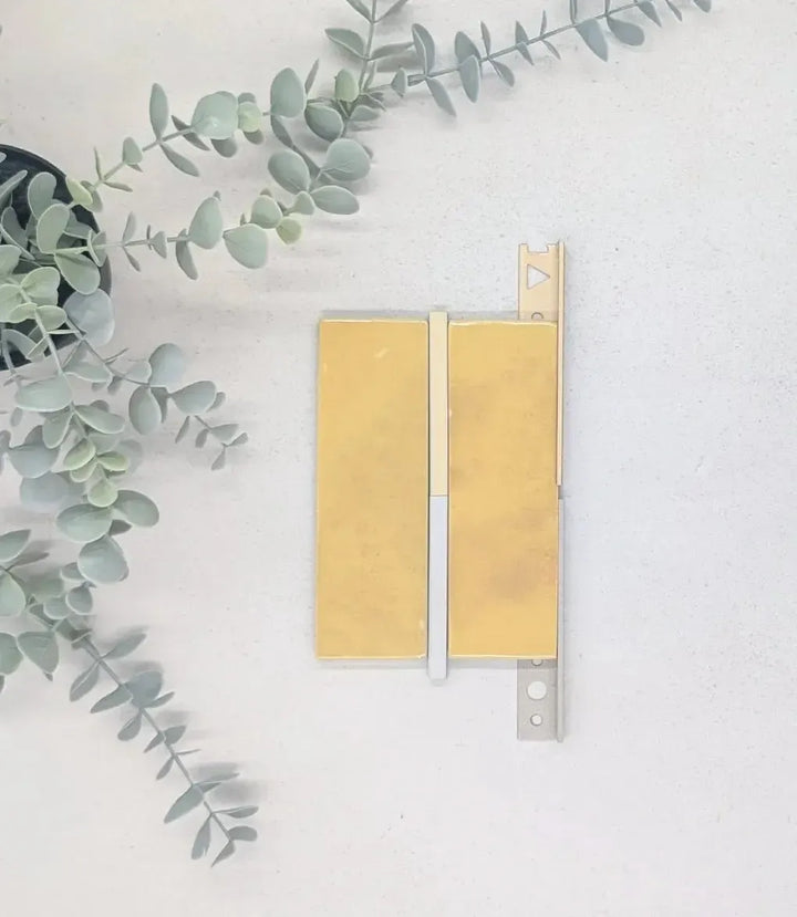 kerakoll-fugabella-color-grout-04-soft-shadow-3kg, kerakoll-fugabella-color-grout-29-straw-3kg, 12mm-l-shape-sandstone-tile-trim-2-5m-length, 12mm-l-shape-aluminium-matt-brass-tile-trim-2-5m-length | Baked Tiles