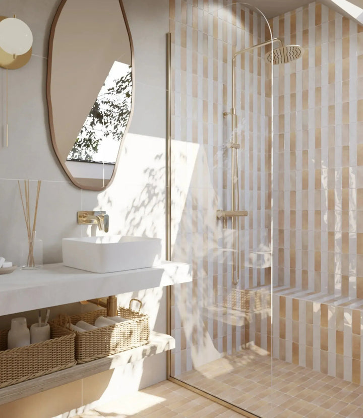 marrakesh-brick-white-gloss-5cm-x-15cm, marrakesh-brick-light-5cm-x-15cm, stucco-talc-60cm-x-60cm | Baked Tiles