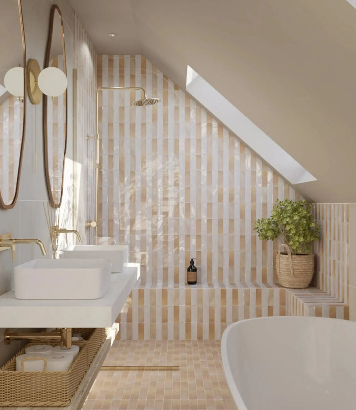 marrakesh-brick-white-gloss-5cm-x-15cm, marrakesh-brick-light-5cm-x-15cm, stucco-talc-60cm-x-60cm | Baked Tiles