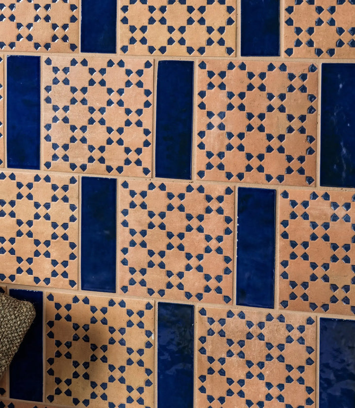 marrakesh square decor dark amp amp blue matt 15cm x 15cm tiled wall