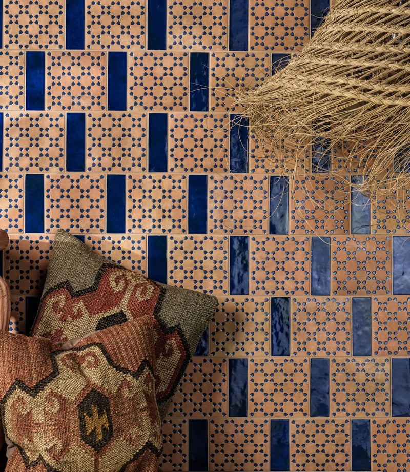 marrakesh square decor dark amp amp blue matt 15cm x 15cm tiled wall