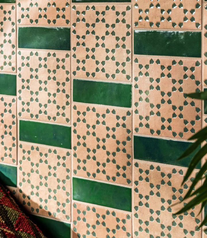 marrakesh square decor dark amp amp green matt 15cm x 15cm tiled wall