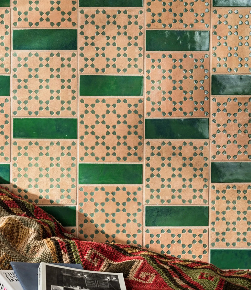 marrakesh square decor dark amp amp green matt 15cm x 15cm tiled wall