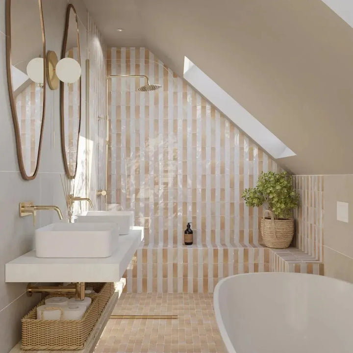 marrakesh-brick-white-gloss-5cm-x-15cm, marrakesh-brick-light-5cm-x-15cm, stucco-talc-60cm-x-60cm | Baked Tiles