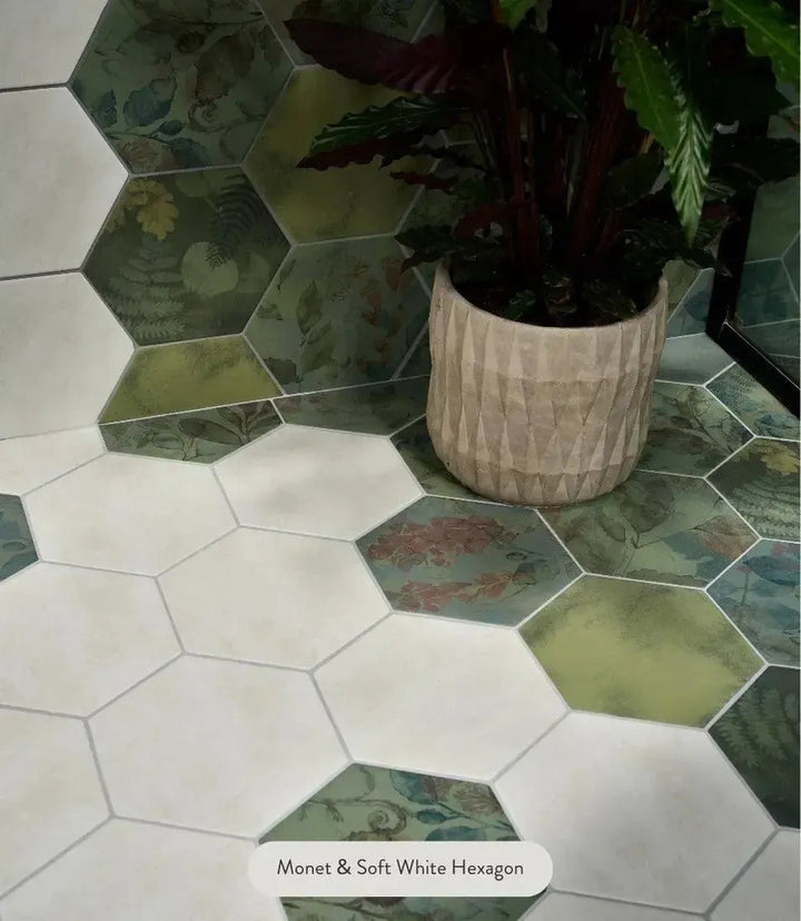 curated-shadow-white-hexagon-24-5cm-x-21-5cm | Curated Monet 24cm X 21cm by Baked Tiles featured in a beautiful interior