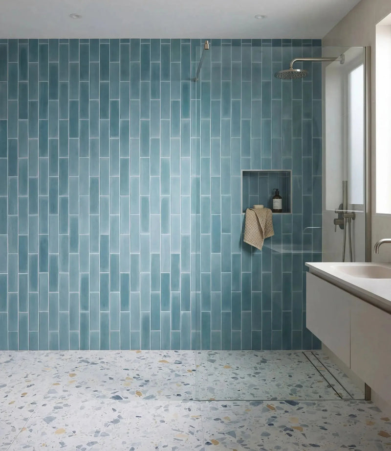 muted brick aqua 28cm x 7cm floor tile