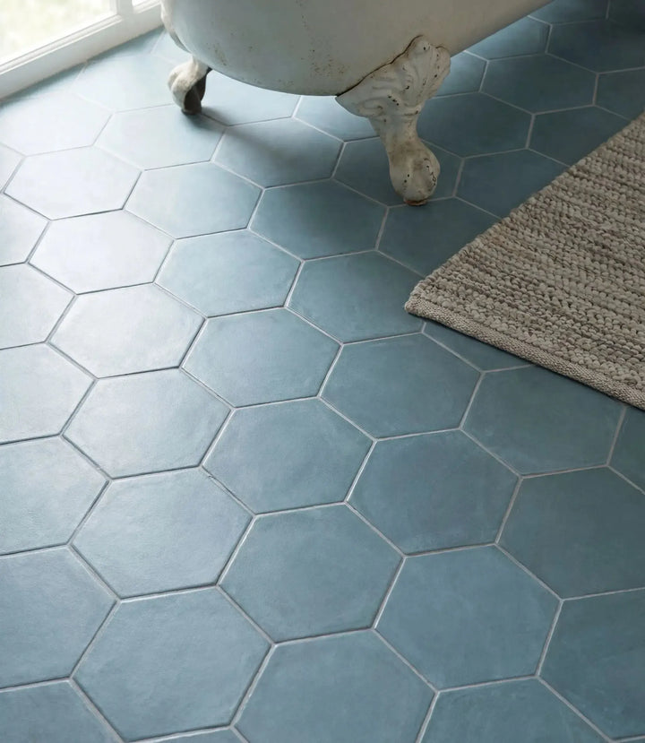 muted hexagon aqua 16cm x 14cm