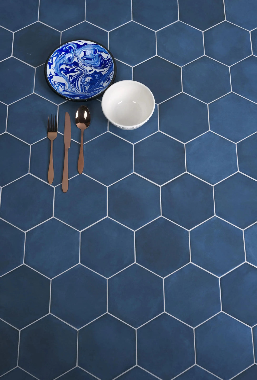 curated muted hexagon navy 16cm x 14cm